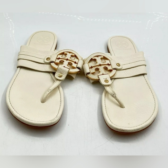 TORY BURCH Amanda ivory PEBBLE LEATHER FLAT THONG SANDALS - SIZE 11M - Picture 3 of 9